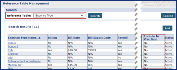 Reference Table Management - Expense Type